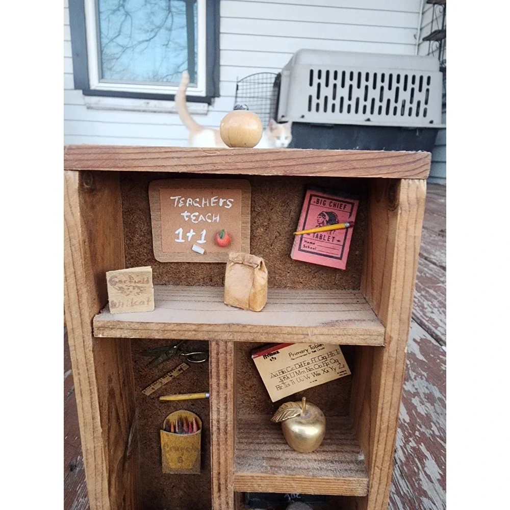 Vintage Small Wood Shadow Box Trinket Shelf & Themed Trinkets, Wall Mounted MCM